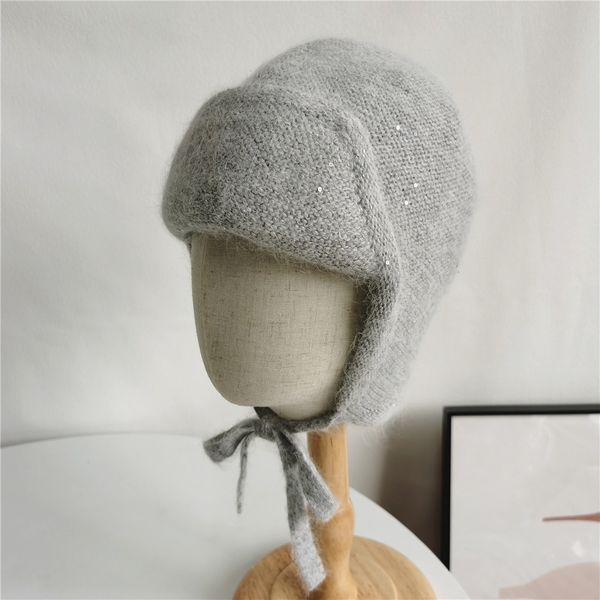 

beanie skull cap hat winter angora knit earflap warm autumn outdoor skiing accessory for teenagers 230824, Blue;gray