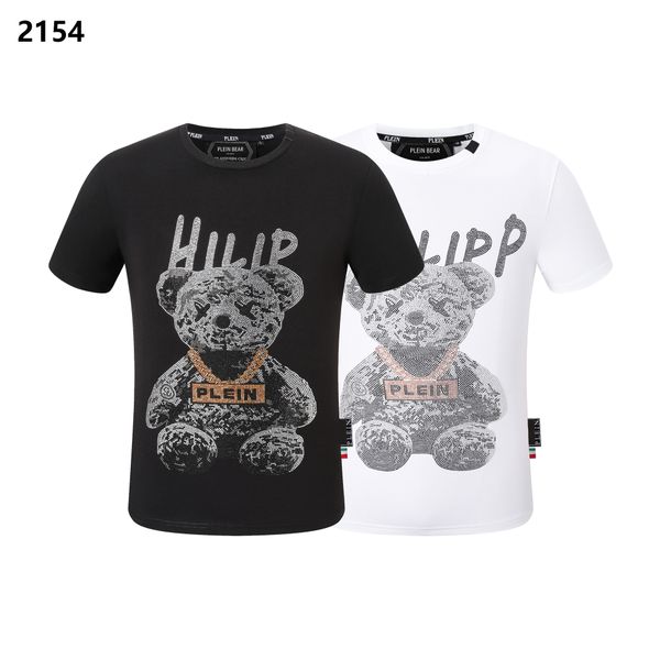 

plein bear t shirt mens designer tshirts brand clothing rhinestone pp skulls men t-shirt round neck ss skull hip hop tshirt tees 16606, White;black