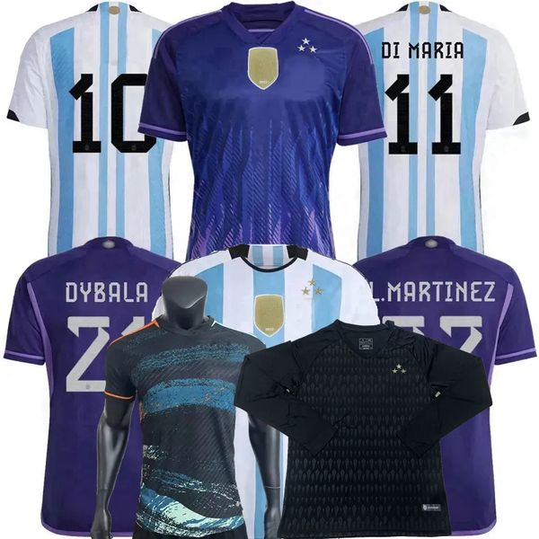 

player fans argentina soccer jerseys 22 2023 2024 e.fernandez j.alvarez martinez dybala di maria maradona mac allister goalkeeper football k, Black;yellow