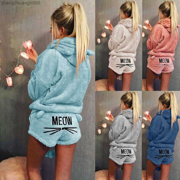 

autumn winter women pyjamas sets thick warm flannel suit flannel long sleeve female cat animal nightwear pajamas, Black;red