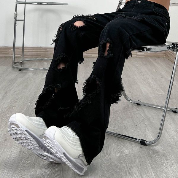 

men's jeans men's american vintage distressed jeans high street straight tube loose fitting pants ripped denim trendy y2k 230823, Blue