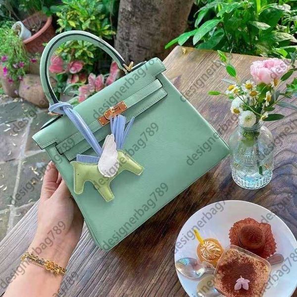 

25cm fashion totes bag new color vert fizz brand handbag fully handmade quality italy swift leather wax stitching gold and silver hardware w