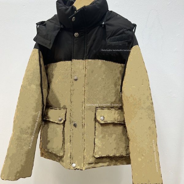 

2023 outdoor design autumn and winter men's and women's warm spliced loose and versatile standing neck zipper windproof hooded dow, Black