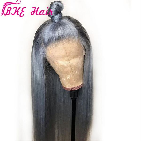 

simulation human hair soft silky dark grey color lace front wigs with baby hair pre plucked synthetic lace wig for bl236g, Black