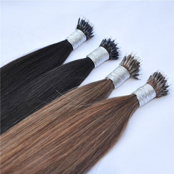 

nano ring remy human hair extensions 80g/pack 0.8g/s 200s/lot natural color blonde length 16''-26'' grade 10a, Black