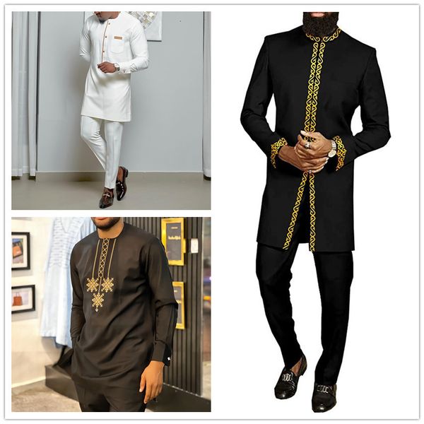 

men's tracksuits men 2piece outfit set printed business casual pants suit ethnic style summer dashiki dresses party wedding gentleman c, Gray
