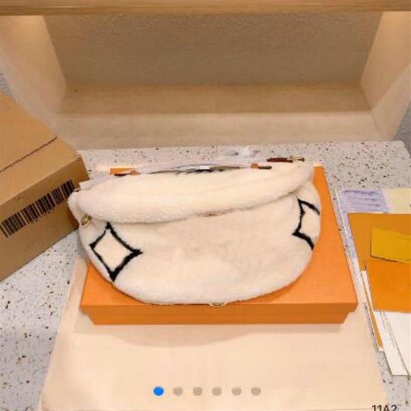 

women winter teddy waist bag designer men chest bags crossbody lamb wool genuine soft fur bumbag classic shoulder bag195s
