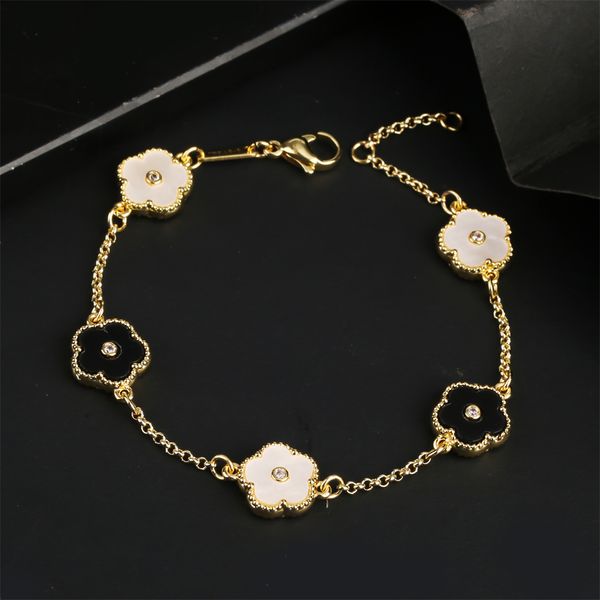

bangle five leaf flower zirconia bracelet ladies luxury fashion flower bracelet jewelry charm bracelet 230824, Black