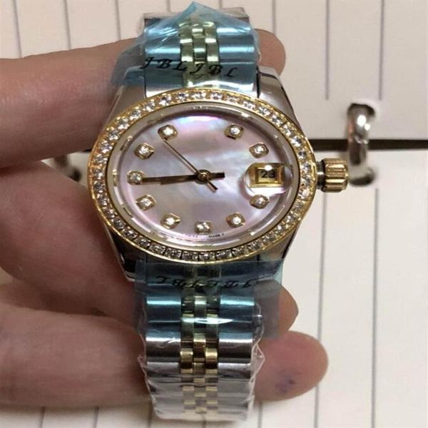 

woman watch date wristwatch mechanical automatic movement stainless steel band watches 36mm hardlex glass diamonds be288z, Slivery;brown