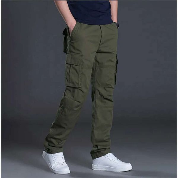 

designer spring autumn cargo pants casual mens baggy regular cotton trousers male combat tactical pants multi pockets, Black