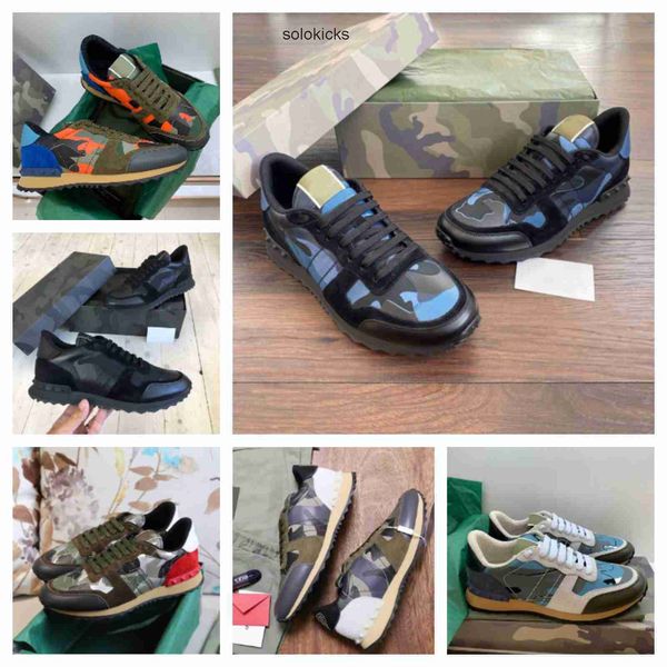 

38-46 valentinolies luxury shoe runner studded a camouflage sneaker nice mens casual shoes camo genuine quality leather rivets sports whik