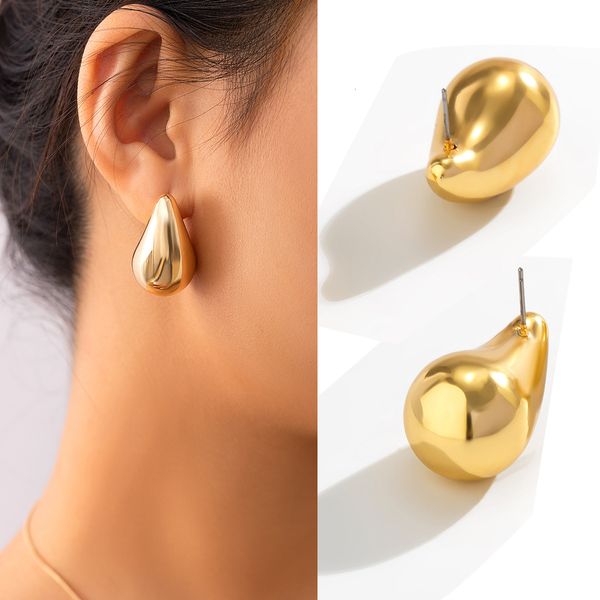 

charm goth minimalist water droplet stud earrings for women pvd smooth beans pea vintage irregular ear jewelry wedding gift summer 230823, Golden