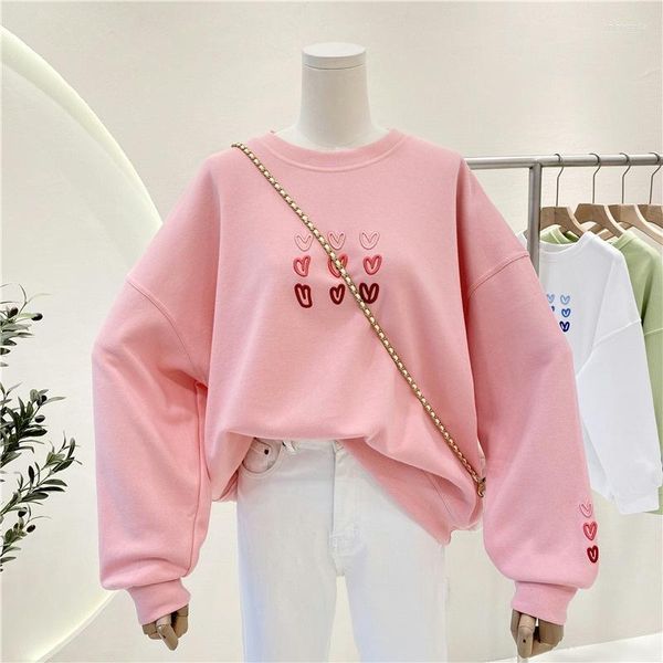 

women's hoodies loose embroidered heart long sleeve sweatshirt 2023 autumn winter solid thicken pullovers streetwear, Black