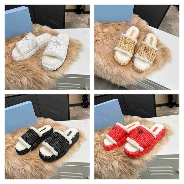 

designer slippers women slipper knitted wool slippers wool sandal wool knit slides luxury platform slide striped mule fashion wintertime sho, Black
