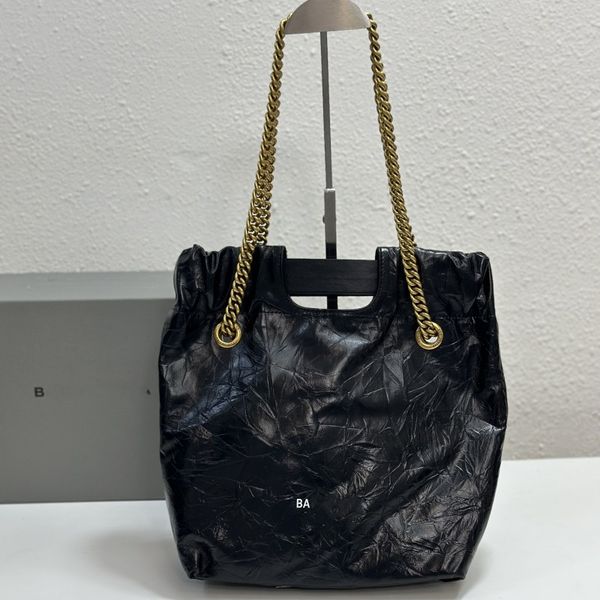 

designer crush trash bag shoulder bags women luxury capacity black bucket bags large pouch genuine leather handbags totes lady chain bag pur