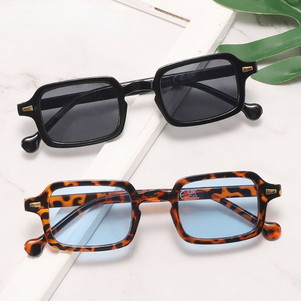 

sunglasses uv400 men women leopard blue retro rivets decoration gradient shades fashion square earwear 230824, White;black