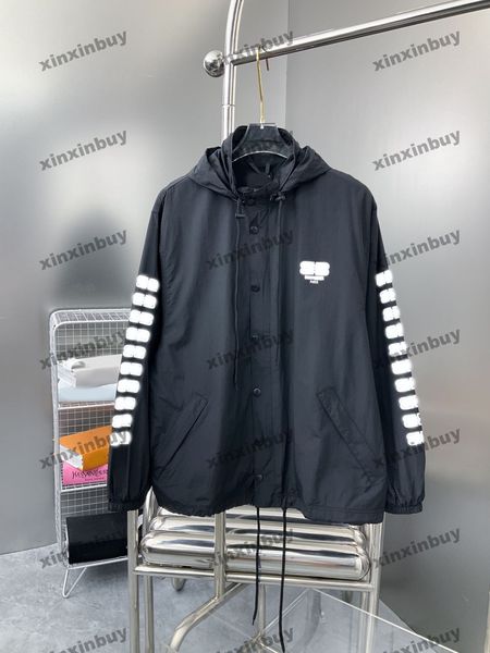 

xinxinbuy men designer coat jacket windbreaker double letter embroidery long sleeve women gray black white khaki blue xs-3xl, Black;brown