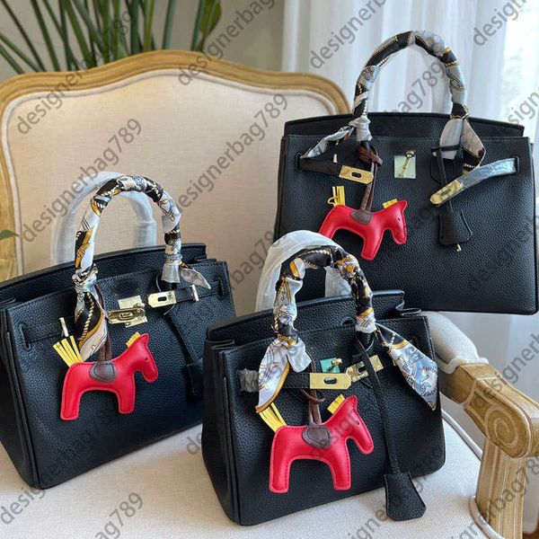 

tote bag large handbag women shoulder shopping bags cowhide grain genuine leather plain gold metal buckle quality flap letter print 25/30/35