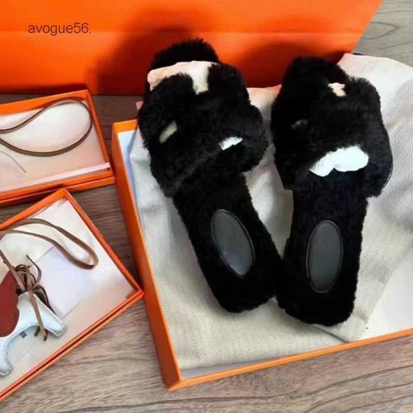 

slippers slippers 2022 oran slippers woolskin sheepskin slides slide casual sandals flat slipper women designers winter plush warm fur class, Black