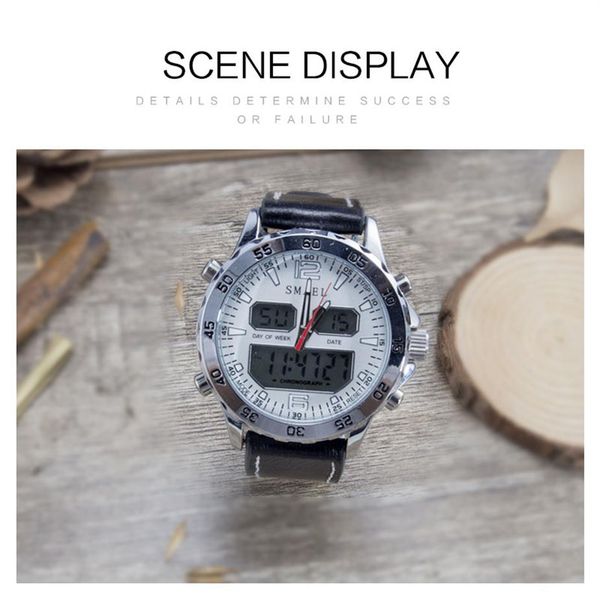 

smael sport watches waterproof genuine dual display quartz wristwatchescool man clock fashion smart digital watch led men 1281 wei298c, Slivery;brown