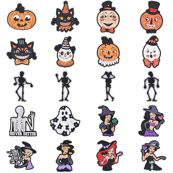 

pvc croc charms halloween series shoe charms skull pumpkin decorations for clog rubber horror charms for croc, White;pink