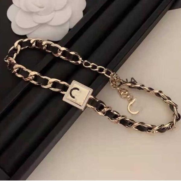 

women luxury designer letter necklace square style leather pendant gold chain brass copper necklaces jewelry party wedding engagement lovers, Silver