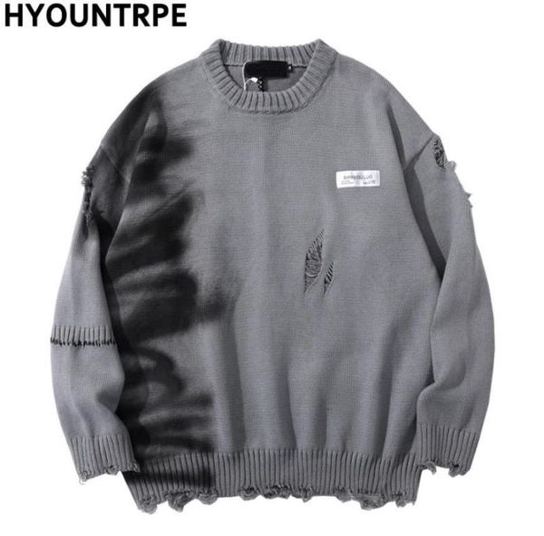 

men039s sweaters mens hip hop destroy ripped holes streetwear graffiti harajuku sweater vintage retro knitted casual cotton pul9571119658, White;black