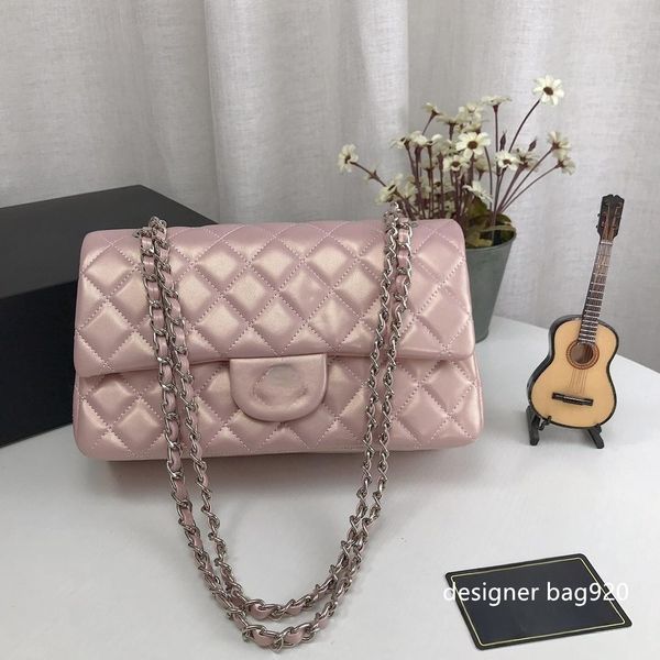 

fashion handbag flap bag with gold chain bag women's genuine leather bag caviar or sheepskin pink white black cross body bag gold silve