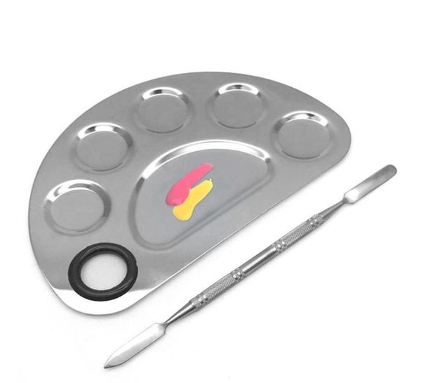 

stainless steel 6 holes makeup palette nail art polish mixing plate cosmetic palette for mixing foundation5300980