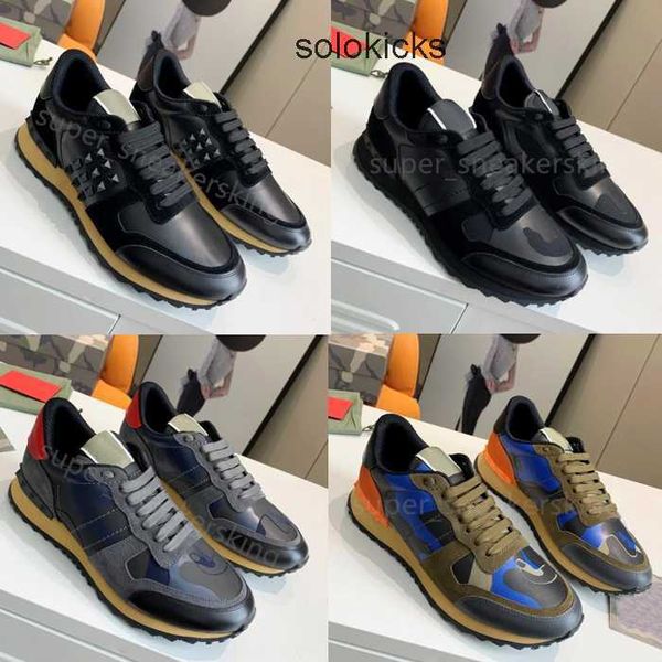 

38-46 valentinolies rivet camouflage sneaker suede stud stylist shoes men sneakers designer trainers checkered studded flats mesh camo fashi