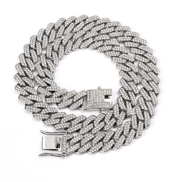 

14mm diamond full diamond fashionable hip-hop chain cuban necklace, Silver