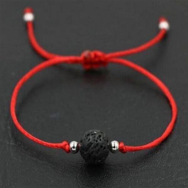 

ship 50pcs lot natural lava stone black red thread rope string briad lucky gift bracelets adjustable bracelets 233y, Golden;silver