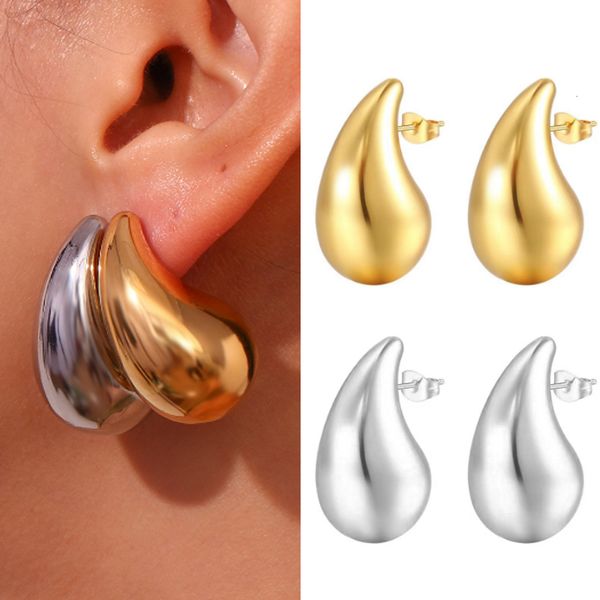 

stud sipengjel gold plated chunky dome drop earrings for women stainless steel thick teardrop dupes lightweight hoops 230823, Golden;silver