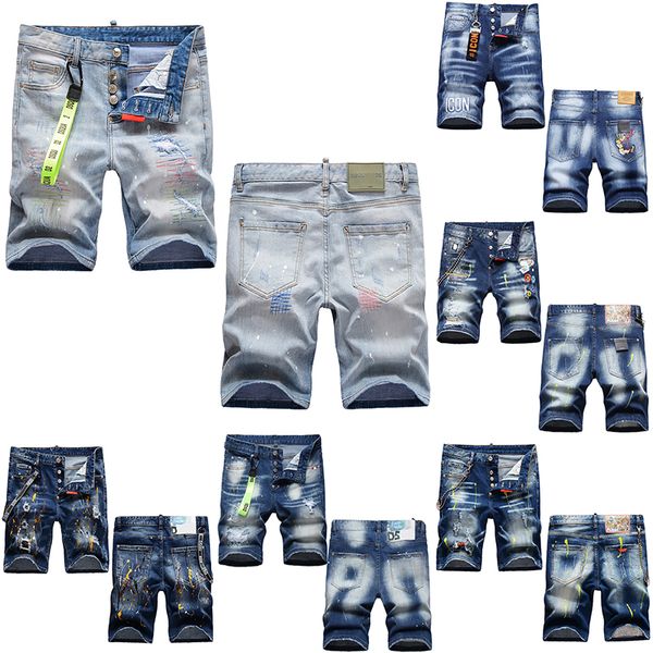 

dsq2 men's jeans shorts hip hop rock moto mens design ripped distressed denim biker dsq summer blue cool guy jeans short, White;black