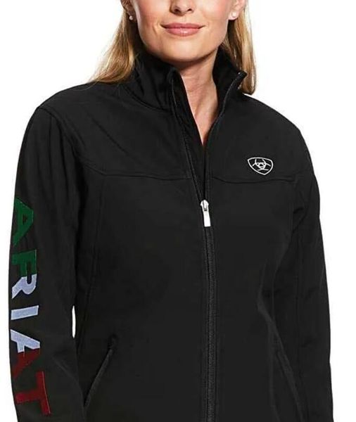 

2023 women's classic team mexico softshell water resistant jacket, Black;brown