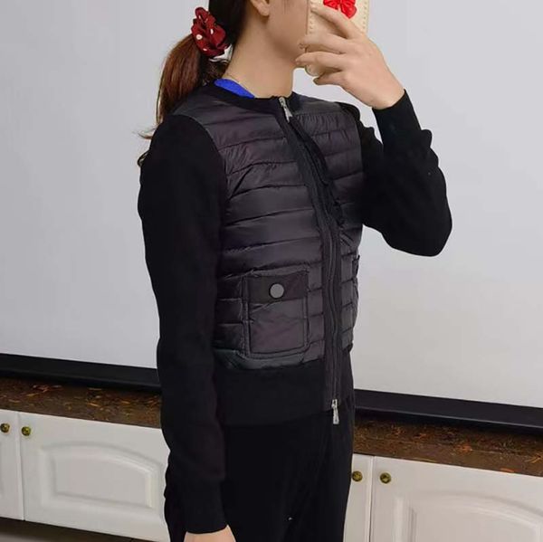 

monclairer stand collar arm badge women down jacket fashion designer knit jacket winter warm coat woman knitted jacket size 1--4, Black