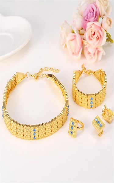 

14k solid thick yellow gold filled cz red green blue ethiopian jewelry sets chokers necklace earrings ring bracelet wedding set he9969699, Black