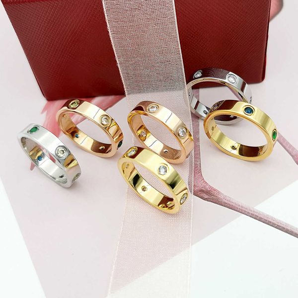 

wholesale c card 6 diamond ring colorful love titanium steel electroplated 18k gold fashion style, Silver
