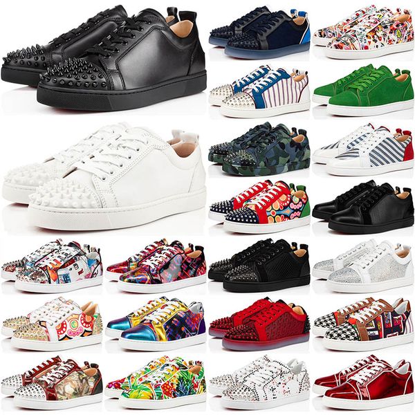 

2023 designer red rivet bottom shoes casual shoe low christians sneakers for mens womens fashion cut leather splike loafers vintage luxury s, Black