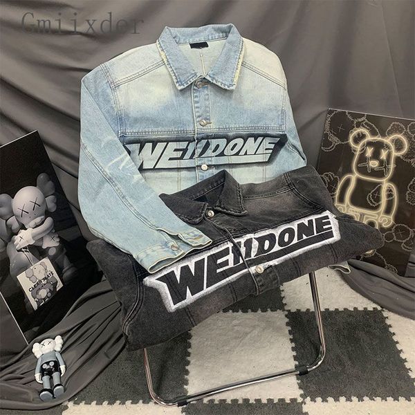 

men's jackets spring and autumn trendy brand printed letters do old denim jacket men and women couples american style street loose work, Black;brown