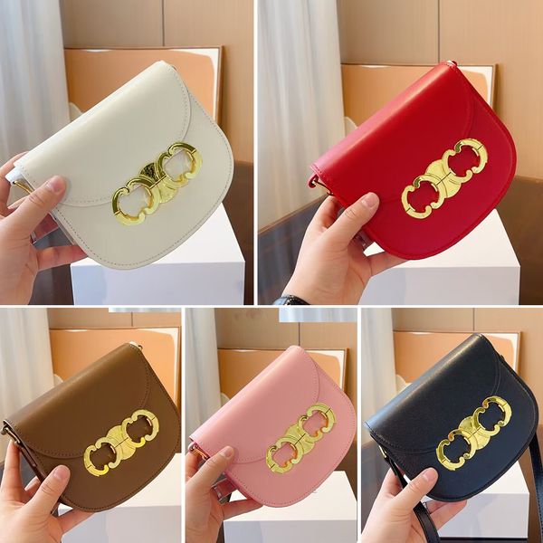 

women's saddle bag super beautiful retro all-in-one bag gentle leather with classic locks red white black pink brown 19*16, Black;red