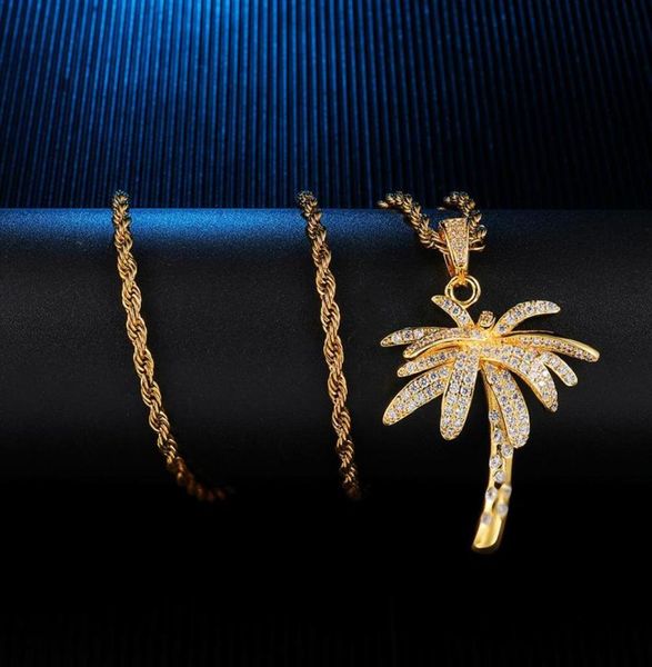 

pendant necklaces us7 bling iced out palm tree pendantneckalces micro paved rhinestoned pendants for man hip hop jewelry7806873, Silver