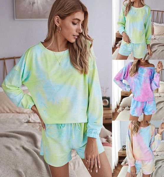 

women039s pajama set tie dye print long sleeve sweatshirt and shorts loungewear sleepwear shorts set sweat suit18500453, Gray