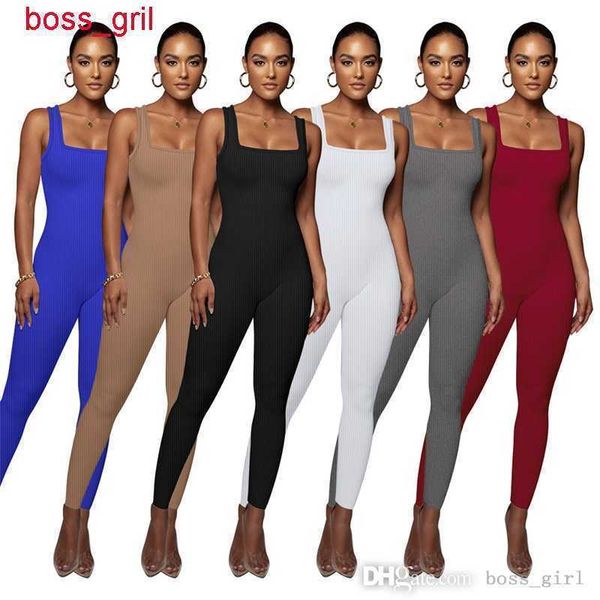 

women jumpsuits designer 2023 new solid color sleeveless vest with threaded square neck open back buttocks slim fitting rompers 6 colours, Black;white