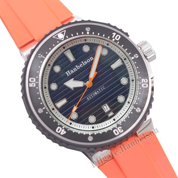 

mens watch 43mm automatic movement motion orange black ceramic bezel luminous dial screw crown protector metal strap wristwatch180y, Slivery;brown