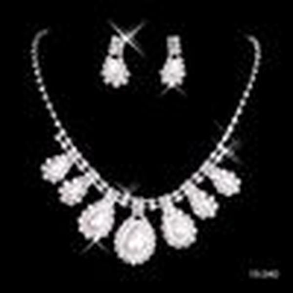 

womens bridal wedding pageant rhinestone necklace earrings jewelry sets for party bridal jewelry zz, White