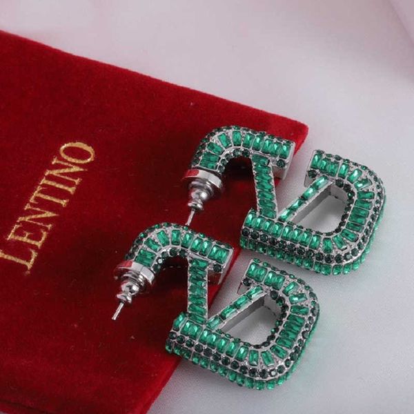 

Designer Earrings Valentino Luxury Top V-letter green rectangular stone 925 silver needle niche design high-end silver needle earrings women Accessories Jewelry