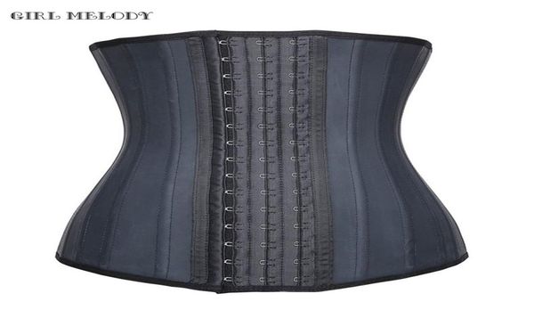

whole firm control level 25 steel bone waist trainer for women latex waist traning corsets and cincher with 3 hooks hoy body 9796060, Black;white