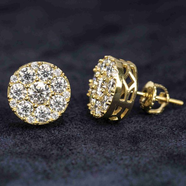 

hip hop iced out moissanite diamond earrings 925 sterling silver statement earrings trendy, Golden