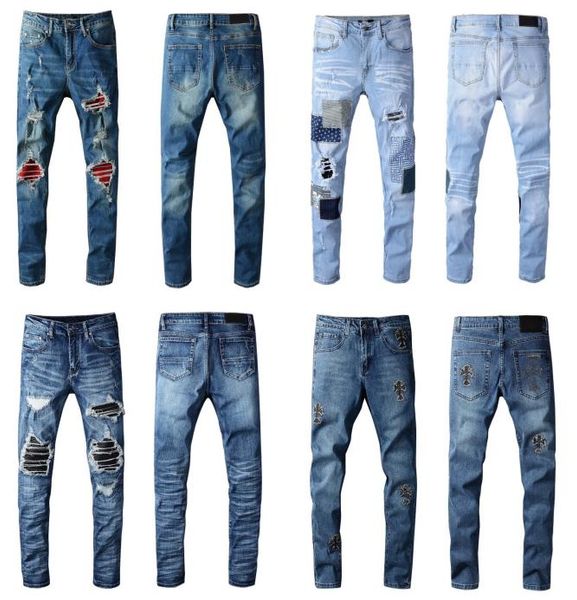 

european and american men jeans cool casual skinny stretch mens jean hip hop ripped holes slim fit denim pants 100 cottom2543227, Blue